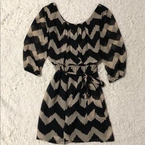Chevron Dress with Elastic Waist and Tie